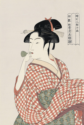 ビロードを吹く女,喜多川歌麻呂,浮世絵